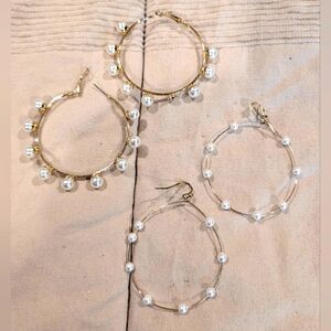 Elegant Gold Pearl Hoop Earrings